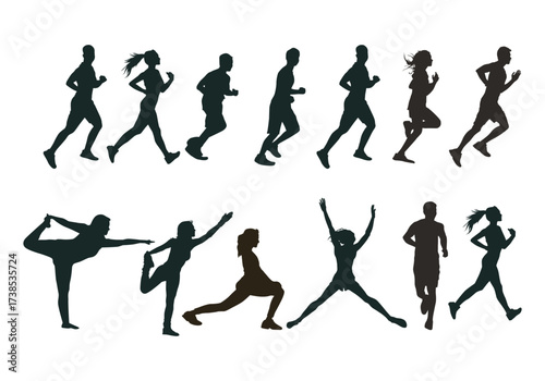 vector of running woman silhouettes design 