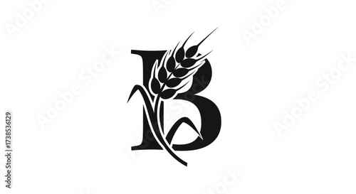 Elegant initial B logo design incorporating wheat illustration in minimalist style