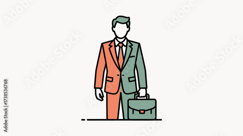 Businessman in a twotoned suit holding a briefcase standing confidently symbolizing duality and versatility in business leadership and corporate strategy with a modern minimalist design style