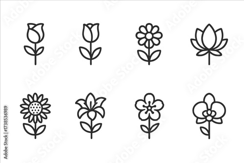 Outline Icon Collections. Outline icon set of surprise gifts wrapping: ribbon, bow, scissors, wrapping paper, tape dispenser, gift tag, gift box, gift bag.