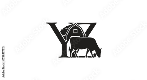 Elegant logo design featuring the letter Y with a farm barn and cow silhouette imagery