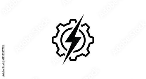 Modern technology logo with gear and lightning bolt representing energy solution