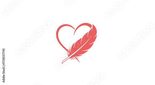 Elegant logo design featuring a heart outline and a feather for romantic stationery