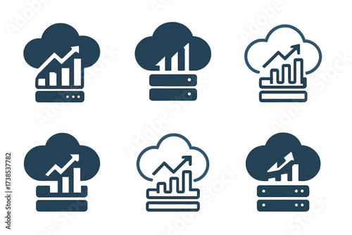 Trading Technology Logos. The role of technology in modern trading platforms. Set Logo of The role of technology in modern trading platforms: Cloud server.