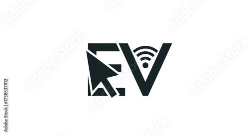 Modern EV Letter Logo Design Combining Arrow Pointer and Wireless Connectivity Sign Free Download Modern EV Letter Logo Design Combining Arrow Pointer and Wireless Connectivity Sign - GFXLoad