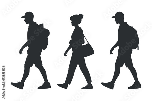 Walking People Silhouettes on Transparent Background