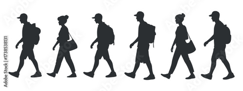 People Walking in Silhouettes Group