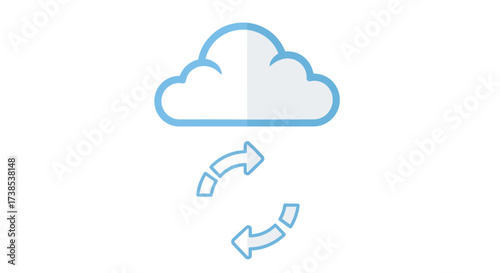 Cloud computing synchronization illustration with arrows for data transfer and backup processes