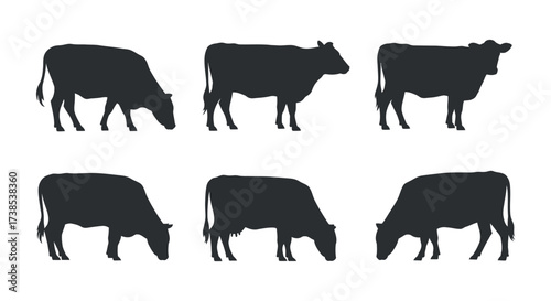 Cow silhouette vector set on white background