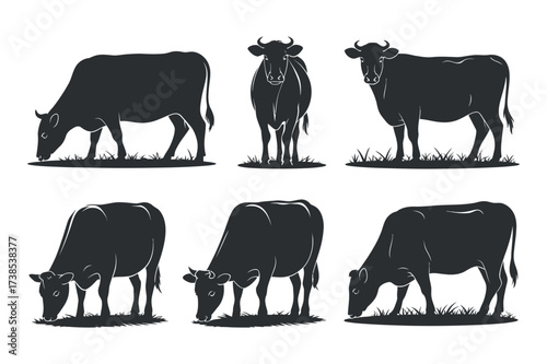 Cow silhouette vector set on transparent background