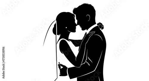 Silhouette of a Bride and Groom Embracing on Their Wedding Day couple