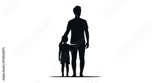 Silhouette of a Father Standing with His Arm Around His Child on White Background vector illustration