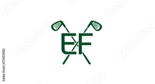 Elegant and minimalist golf logo featuring crossed clubs and monogram initial E and F design