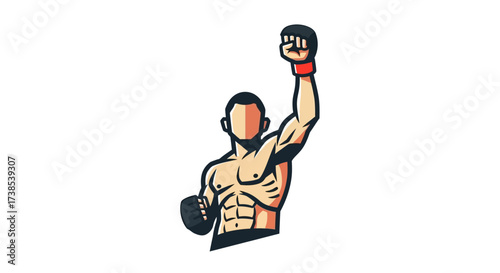 Illustration of a triumphant mixed martial arts fighter raising his fist in victory celebration
