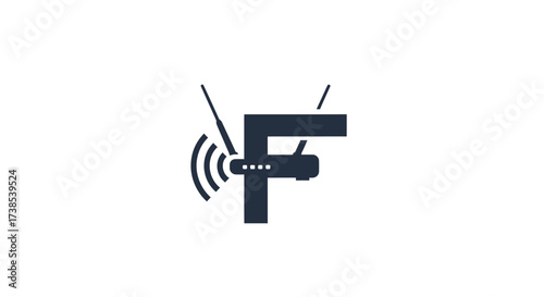Modern logo design featuring the letter F and a Wi-Fi router symbol concept design