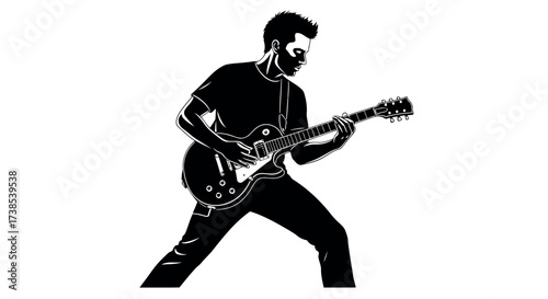 Silhouette of a Man Playing an Electric Guitar on White Background musician guitarist