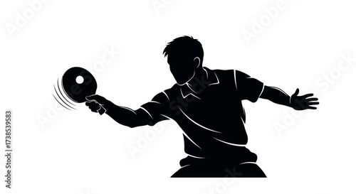 Silhouette of a man playing table tennis with a paddle on a white background ping pong sport