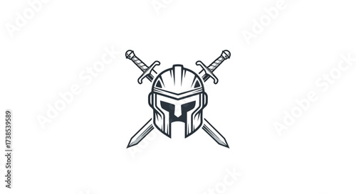 Spartan helmet and crossed swords emblem showcases strength and valor with classic warrior symbolism