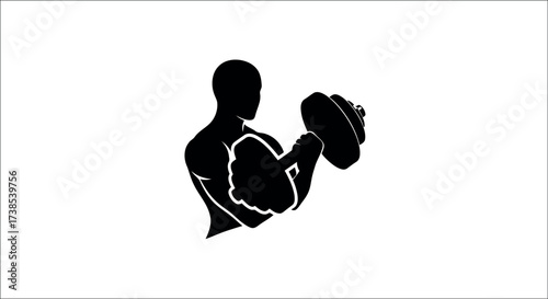 Silhouette of a muscular man lifting a dumbbell on a white background weightlifting