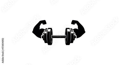 Silhouette of muscular arms holding a dumbbell on a white background muscles weightlifting