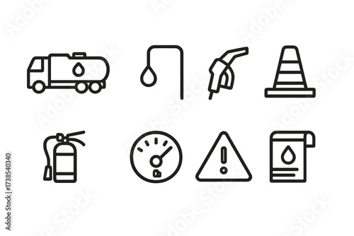 Fuel Truck Icons Set.