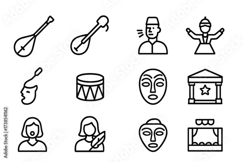 Outline Icon Sets. Outline icon set of Azerbaijani cuisine: plov (pilaf), dolma, kebab, qutab, piti soup, pakhlava, shor gogal, ayran drink. Line icons in only