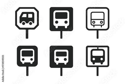 Transport Logo Variations. Public transport. Set Logo of public transport: bus stop sign. harmonious logo variations of the same emblematic concept, each with