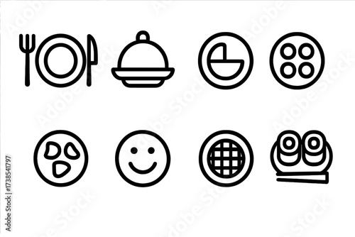 Plate Icons Collection. Solid, filled icon set of plate uses: dinner plate, serving plate, appetizer plate, buffet plate, snack plate, kids? plate, picnic