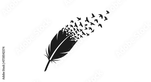 Feather turns into birds, a conceptual illustration of freedom, metamorphosis and transformation