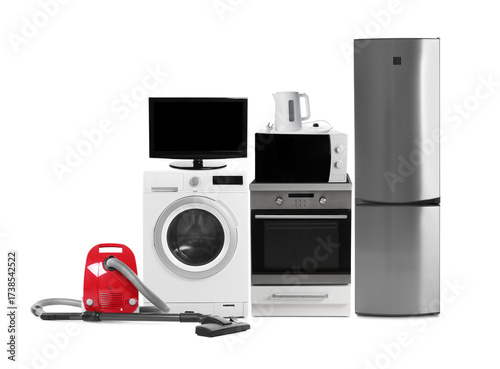 Fotografie Assortment of home appliances isolated on white