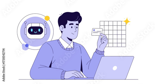 Understanding Artificial Intelligence And How It Transforms Businesses And Our Daily Lives With A Person Working On A Laptop And A Robot Chatbot Illustration