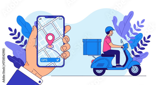 Express Delivery Service App Tracking Your Package in Real Time While a Courier Rides a Scooter with a Cooler Box