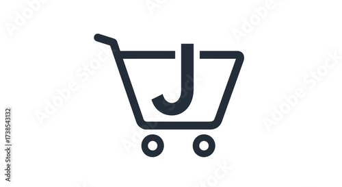 Conceptual shopping cart icon integrating the letter J for unique branding design
