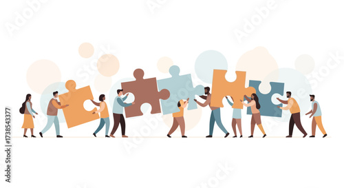 A Diverse Group of People Working Together to Assemble a Large Jigsaw Puzzle Representing Collaboration and Teamwork
