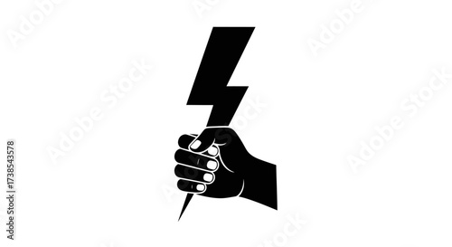 Conceptual power and strength in visual communication black hand holding lightning symbol