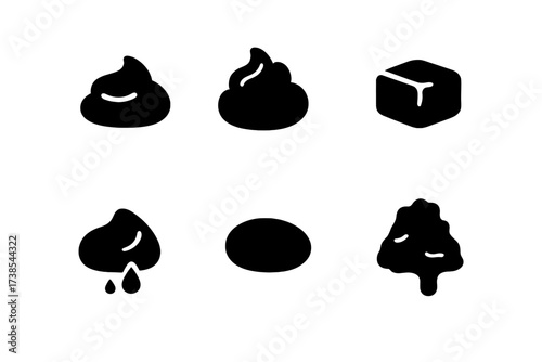 Shea Butter Texture Icons. Solid, filled icon set of shea butter textures: creamy, whipped, solid, soft, oily, smooth, thick, melting. Solid, filled icons in