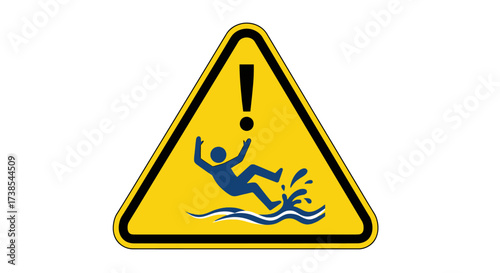 Caution Slippery Surface Warning Sign Alerting People to Potential Hazards and Danger When Walking on Wet or Watery Areas Preventing Slips Falls and Accidents