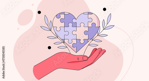 A Gentle Hand Supports a Heart Puzzle Symbolizing Compassion Empathy and Care for Well Being and Mental Health Awareness