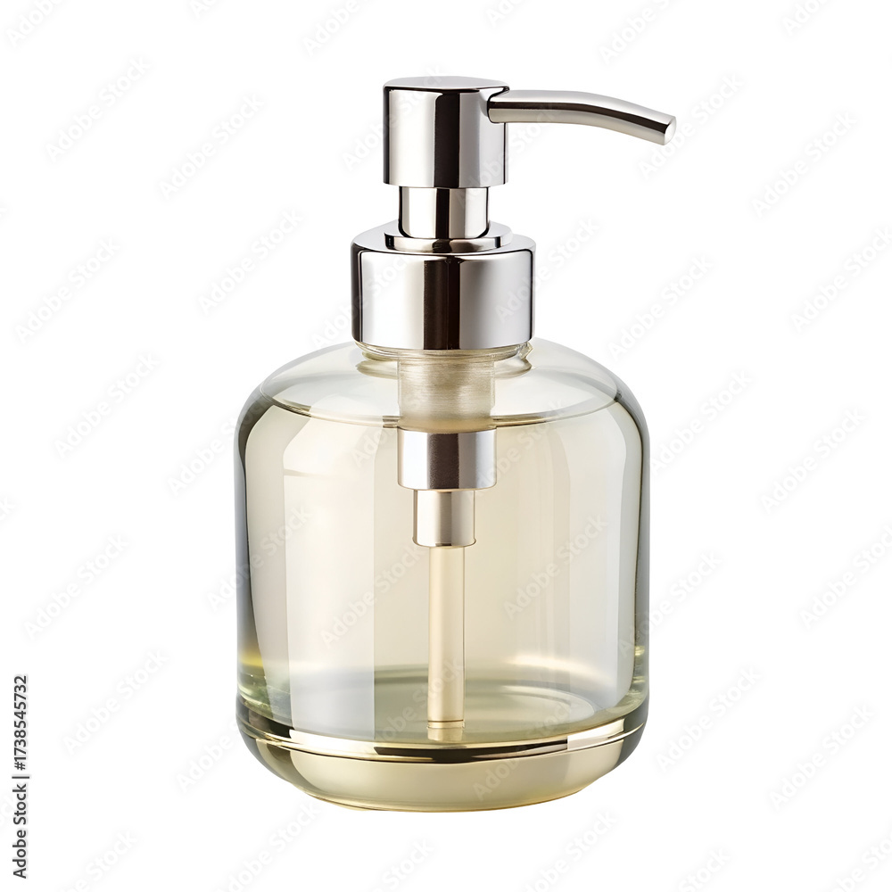Obraz premium A pump bottle with liquid soap, isolated on a pure white background. Perfect for bathroom hygiene, personal care branding, and household product catalogs.