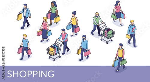 People Enjoying Shopping Trips With Bags and Carts A Diverse Group Engaged in Retail Therapy