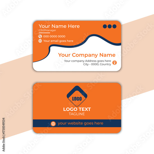 Modern business card template with orange and blue color accents for professional identity and stylish corporate branding design