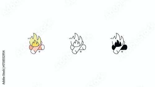 Bonfire icons vector set color line glyph line icons stock illustration