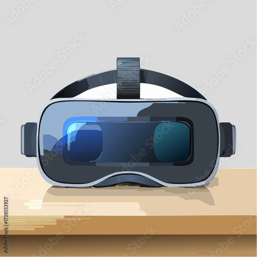 Immersive Virtual Reality Headset on a Table - Digital Illustration of VR Technology