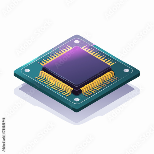 An isometric view of a central processing unit (CPU) chip, representing advanced technology and digital systems