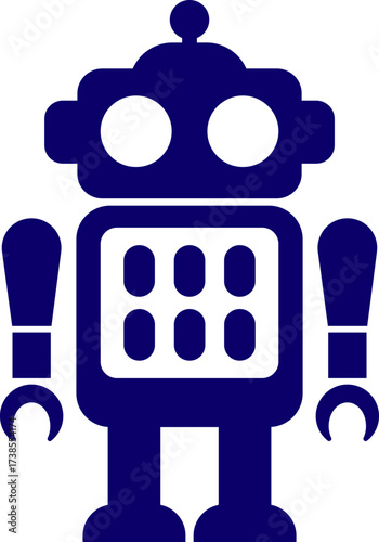 Retro robot icon in flat style vector of vintage androids, droids, bots, cyborgs, mechanical machines and humanoid robots.