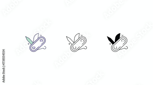 Swiss Army Knife icons vector set color line glyph line icons stock illustration