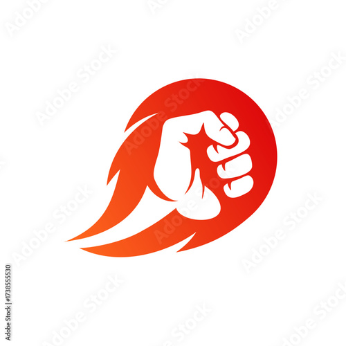 Vector logo design template. Fist on Fire Sign.
