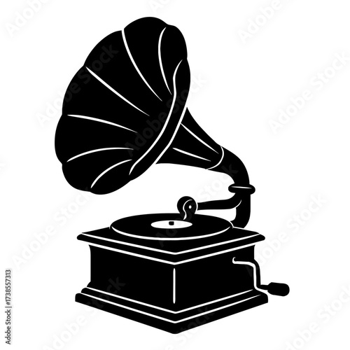 Classic Antique Gramophone Phonograph Music Player Silhouette Icon

