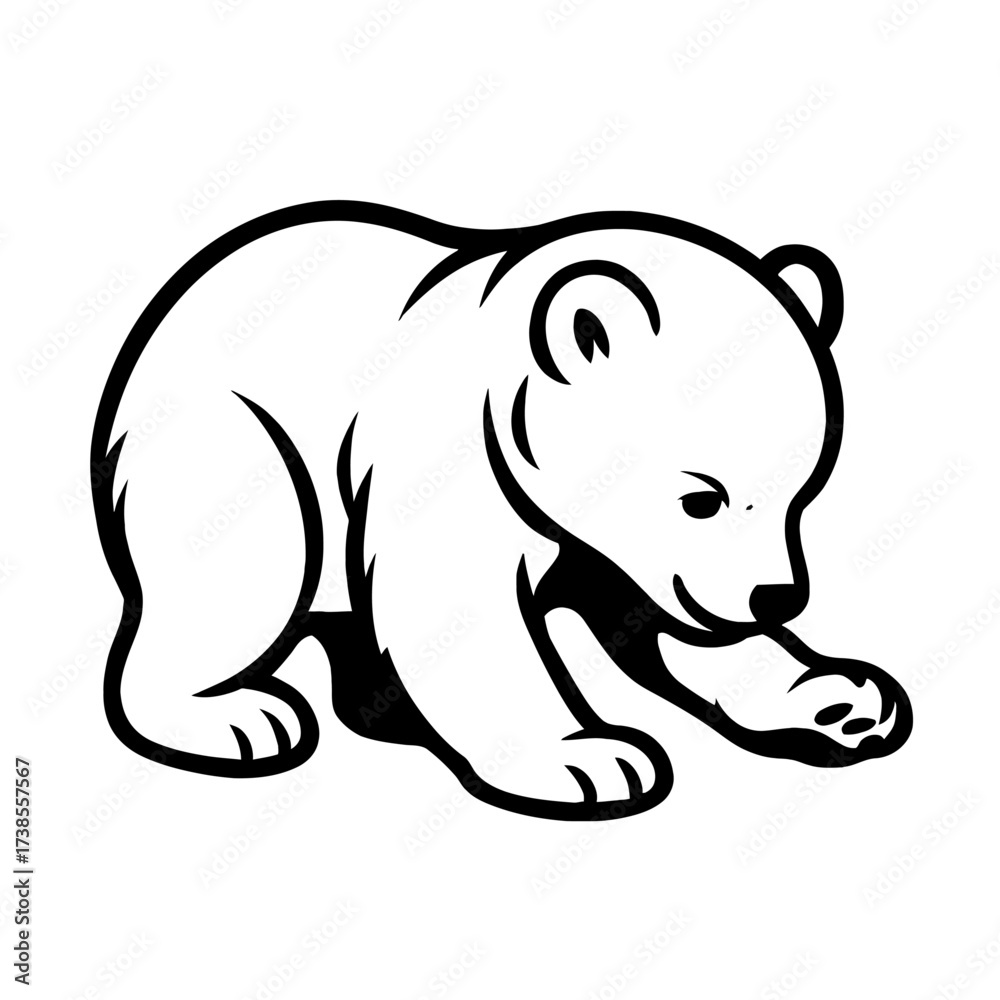 Obraz premium Cute Baby Bear Cub Outline Icon Vector - Symbol for Wildlife, Animal Mascot, and Woodland Fauna