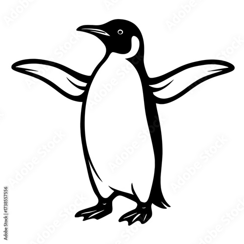 Emperor Penguin with Open Flipper Wings Icon Vector - Antarctic Bird Symbol for Cold Climate and Wildlife